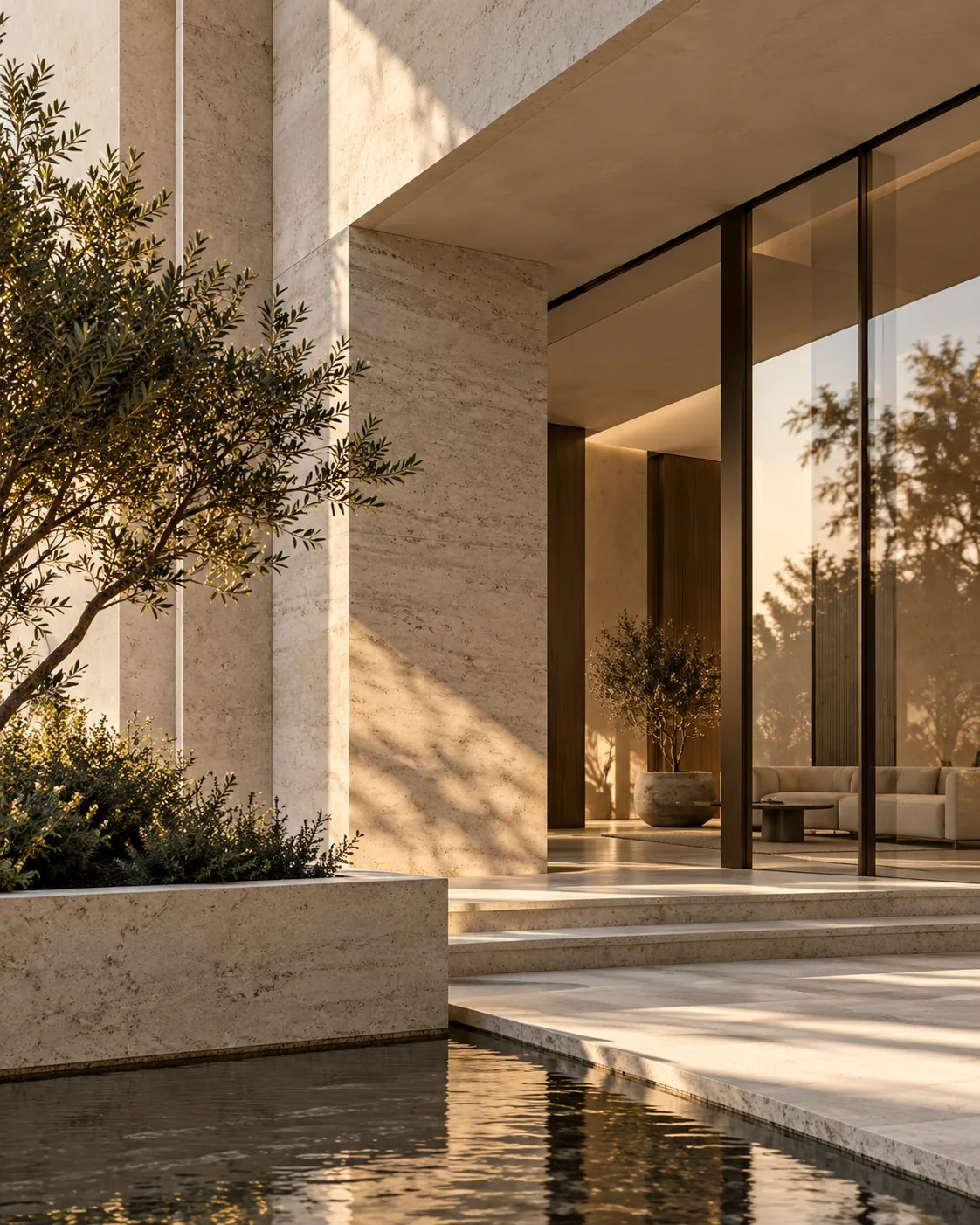 Conceptual architectural visualization of a contemporary stone building